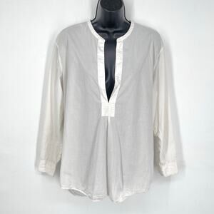 Chico’s Cotton Long Sleeve Tunic Top Sz 1 / M White Deep V-Neck Hi-Low Shirt Hem